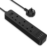 JSVER Extension Lead with 4 USB Ports Smart Charging Power Strip