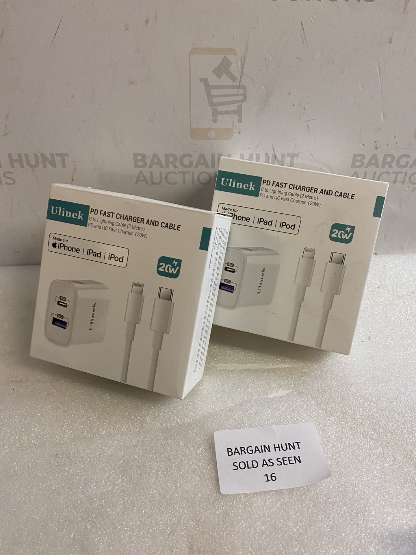RRP £32 Set of 2 x Ulinek 2-Ports USB C and A iPhone Fast Charger Plug and 2m Lightning Cable - Image 2 of 2