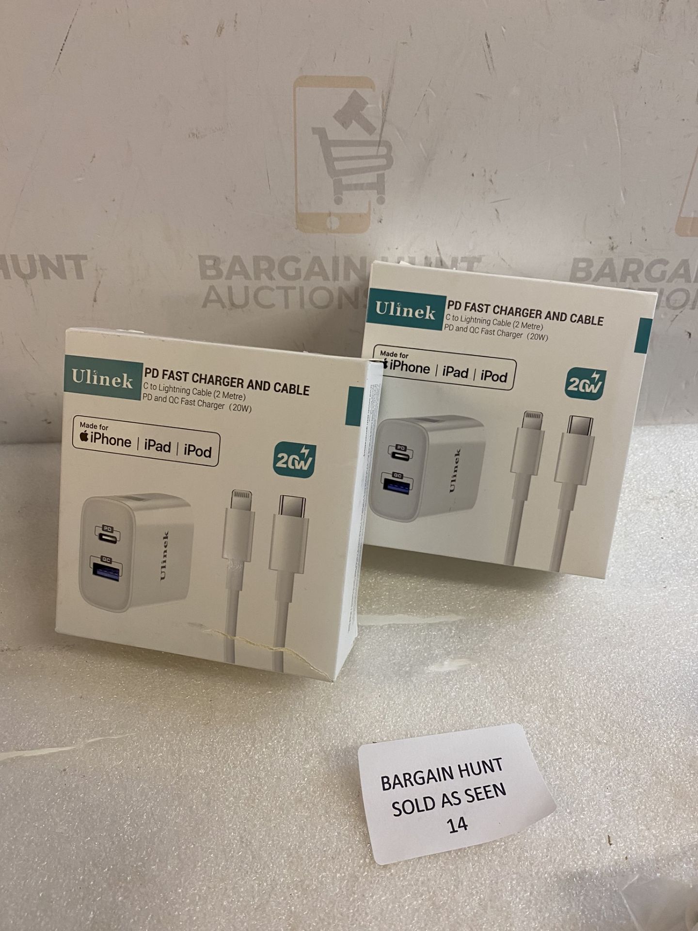 RRP £32 Set of 2 x Ulinek 2-Ports USB C and A iPhone Fast Charger Plug and 2m Lightning Cable - Image 2 of 2