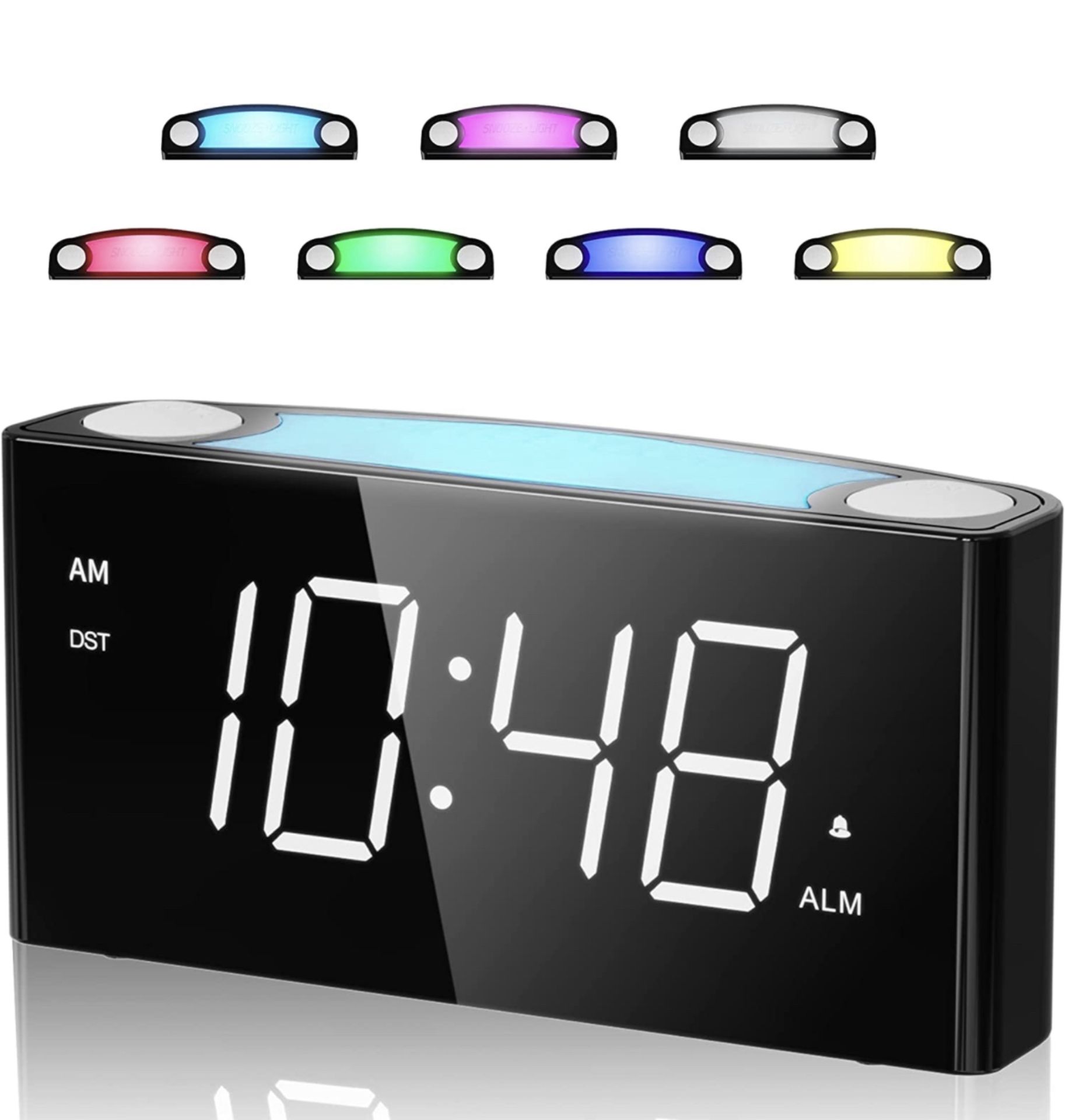 RRP £26.99 Mesqool Alarm Clock Loud with 7 Colours Light Bedside Mains Powered Clock