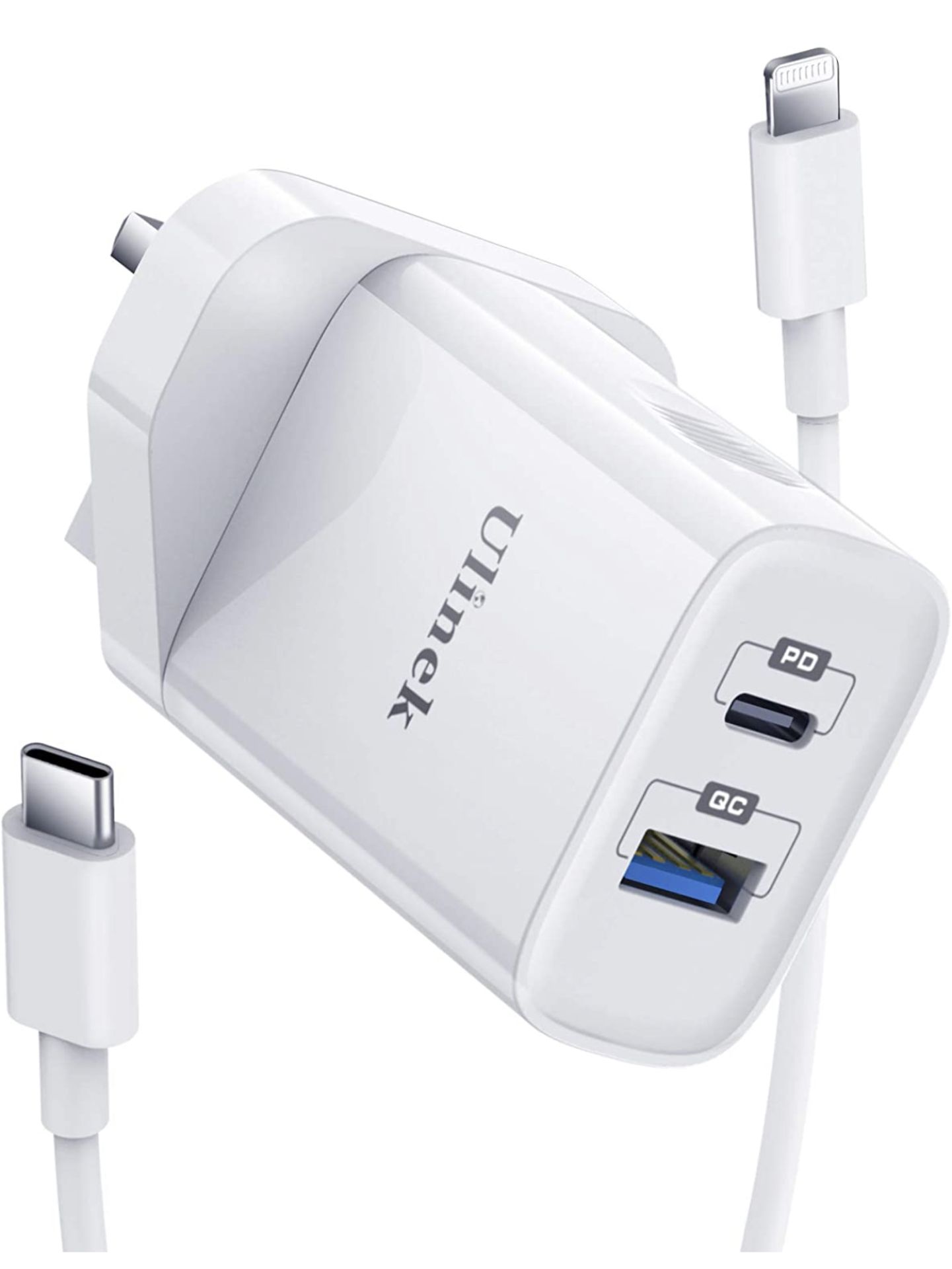 RRP £32 Set of 2 x Ulinek 2-Ports USB C and A iPhone Fast Charger Plug and 2m Lightning Cable