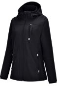RRP £79.99 Reyshionwa Women's Softshell Jacket with Removable Hood Waterproof Coat, XL