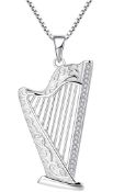 RRP £42.99 FJ Harp Necklace Celtic Knot S925 Silver Irish Harp Pendant