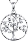 RRP £39.99 YL Tree of Life Necklace 925 Sterling Silver cut 12 Birthstone Cubic Zirconia