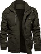 RRP £63.99 KEFITEVD Men's Fleece Jacket Thick Warm Coat Multi Pocket Military Jacket, Large