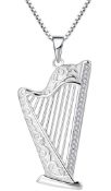 RRP £42.99 FJ Harp Necklace Celtic Knot S925 Silver Irish Harp Pendant