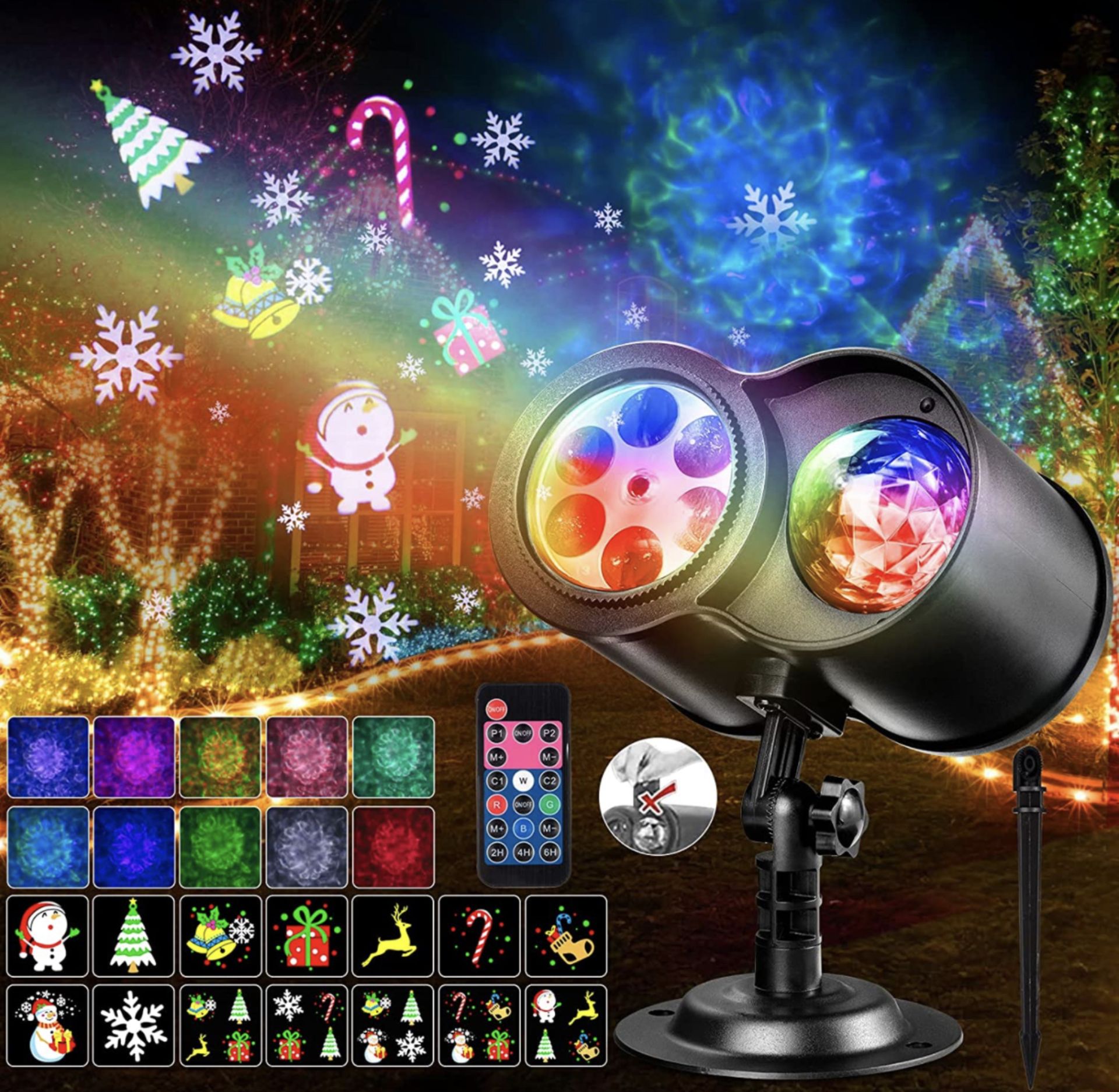 RRP £32.99 Christmas Projector Lights Remote Control Outdoor 3D Ocean Wave and Patterns