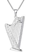 RRP £42.99 FJ Harp Necklace Celtic Knot S925 Silver Irish Harp Pendant