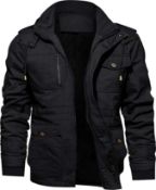 RRP £63.99 KEFITEVD Men's Fleece Jacket Thick Warm Coat Multi Pocket Military Jacket, Large