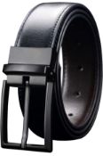 RRP £28 Set of 2 x Maikun Men's Reversible Black/ Brown Leather Belt, 32-34"
