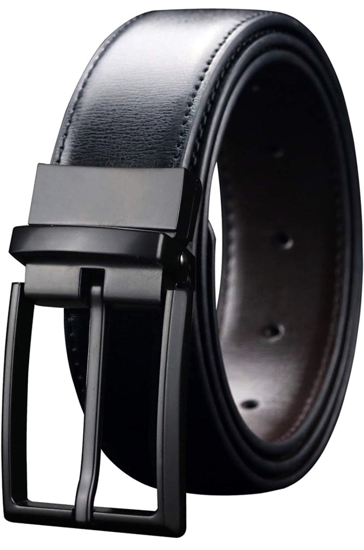 RRP £28 Set of 2 x Maikun Men's Reversible Black/ Brown Leather Belt, 32-34"