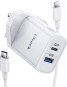 RRP £48 Set of 3 x Ulinek 2-Ports USB C and A iPhone Fast Charger Plug and 2m Lightning Cable