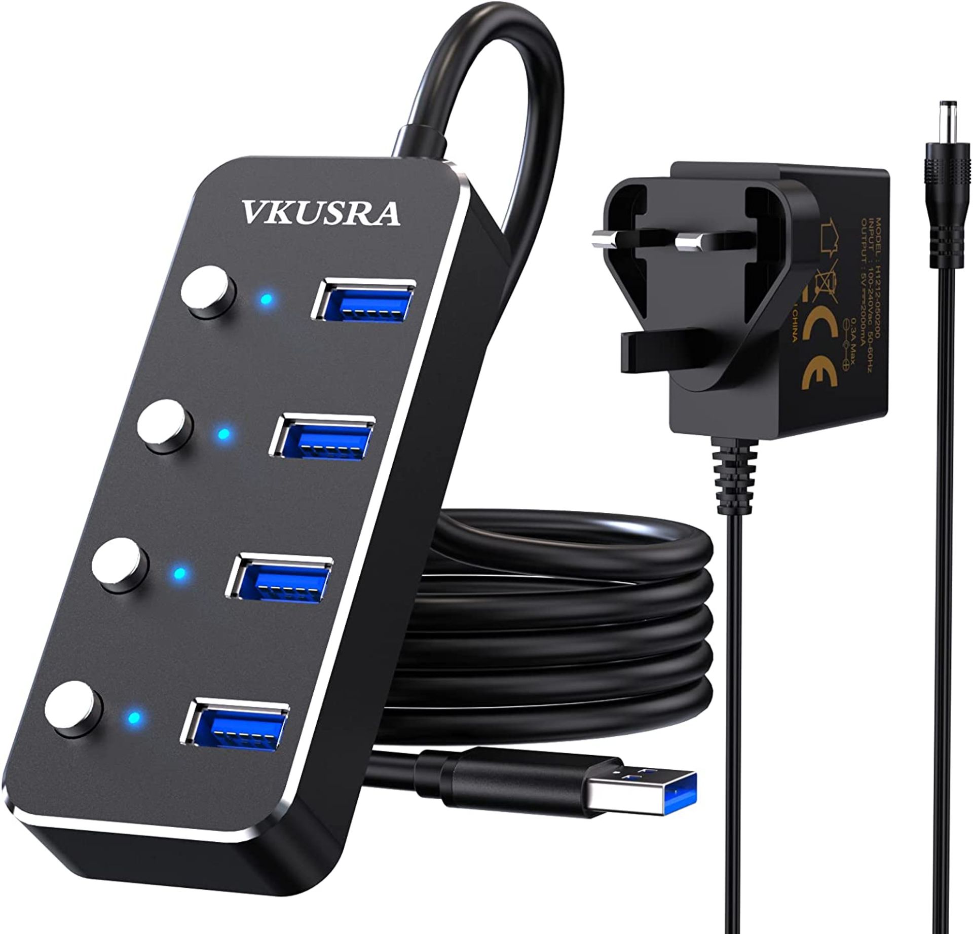 Powered USB Hub, VKUSRA Ultrathin 4 Ports USB Extension Hub