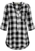 RRP £25.99 Moyabo Women's Button Down Plaid Tunic Blouse V Neck Flannel Shirt, Medium