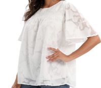 RRP £19.99 Modojuny Women's Casual Loose Chiffon Blouse Floral Textured Shirt, Large