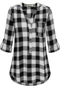 RRP £25.99 Moyabo Women's Button Down Plaid Tunic Blouse V Neck Flannel Shirt, XL