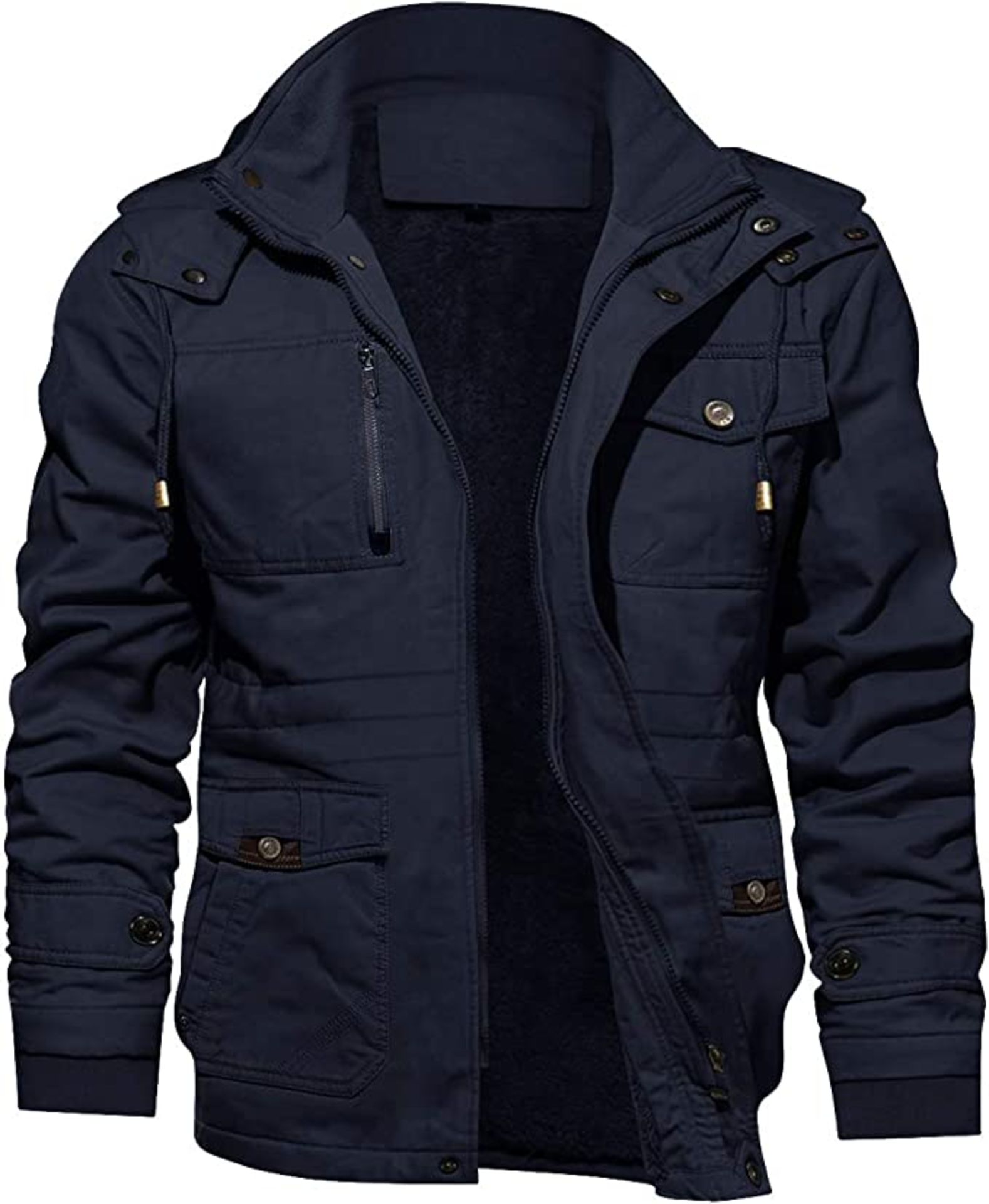 RRP £63.99 KEFITEVD Men's Fleece Thick Warm Coat Multi Pocket Military Jacket, Medium