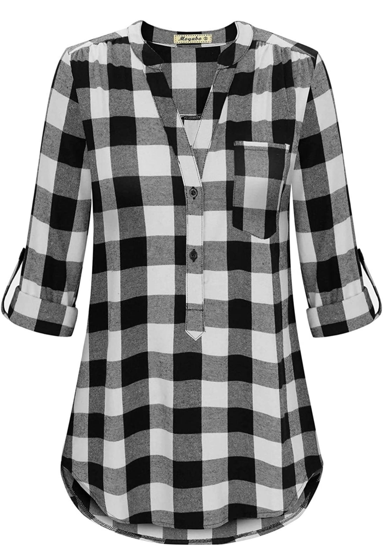 RRP £25.99 Moyabo Women's Button Down Plaid Tunic Blouse V Neck Flannel Shirt, XL