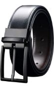 RRP £28 Set of 2 x Maikun Men's Reversible Black/ Brown Leather Belt, 32-34"