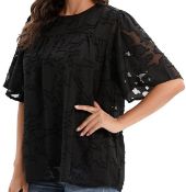 RRP £19.99 Modojuny Women's Casual Loose Chiffon Blouse Floral Textured Shirt, Small