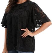 RRP £19.99 Modojuny Women's Casual Loose Chiffon Blouse Floral Textured Shirt, Small