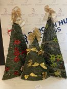 Handmade Wire Decorated Tabletop Christmas Trees, Set of 3