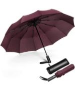 RRP £19.99 Jiguoor 12 Ribs Folding Umbrella Windproof Compact Travel with Leather Case