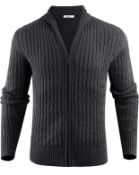 RRP £31.99 Sykooria Men's Full Zip Up Knitted Cardigan Sweater, XL