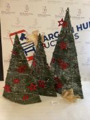 Handmade Wire Decorated Tabletop Christmas Trees, Set of 3