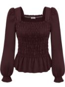 Liumilac Women's Square Neck Smock Blouse Crop Top, L RRP £21.99