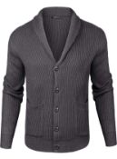 RRP £31.99 Sykooria Men's Full Zip Up Knitted Cardigan Sweater, M