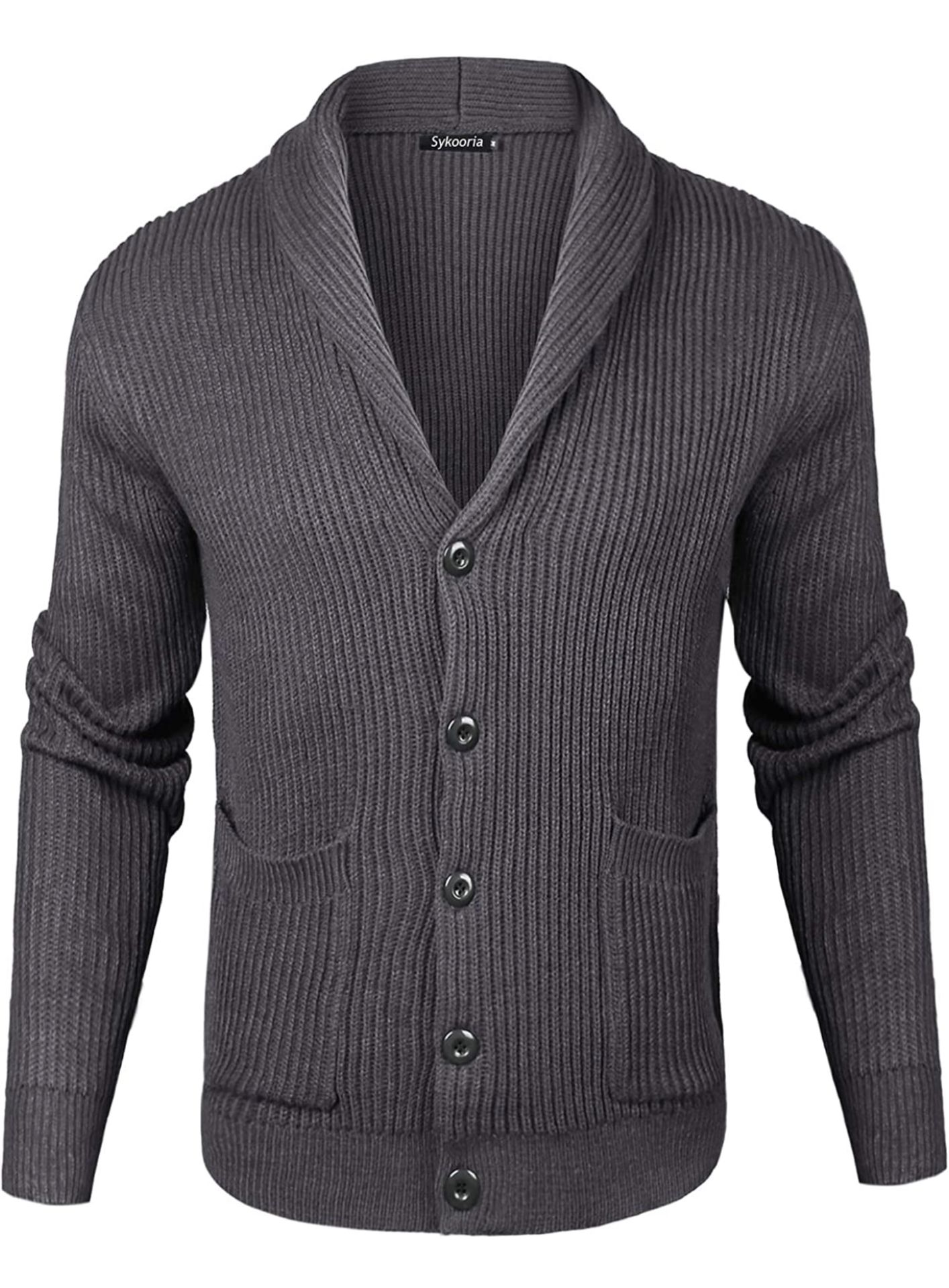 RRP £31.99 Sykooria Men's Full Zip Up Knitted Cardigan Sweater, M