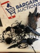Collection of 9 x Small Halloween Spiders and a Bag of Paper Bat Decorations