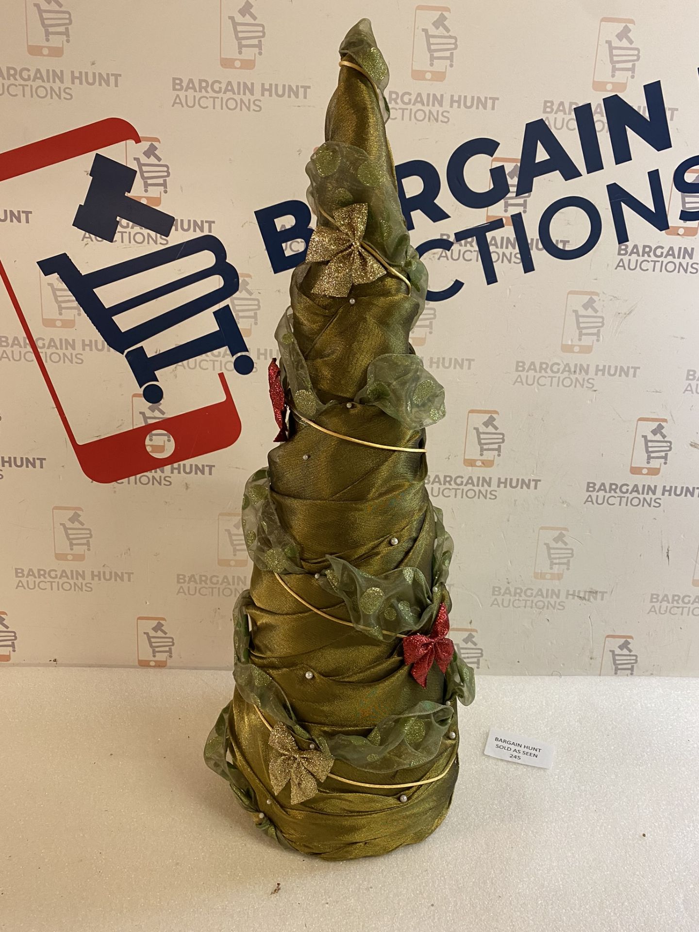Handmade Foam Cone Fabric Covered Decorated Tabletop Christmas Tree