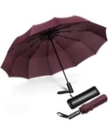 RRP £19.99 Jiguoor 12 Ribs Folding Umbrella Windproof Compact Travel with Leather Case