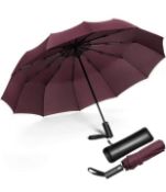 RRP £19.99 Jiguoor 12 Ribs Folding Umbrella Windproof Compact Travel with Leather Case