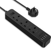 JSVER Extension Lead with 4 USB Ports Desktop Power Strip