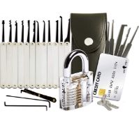 Lock Cowboy Lock Pick Set with Transparent Training Padlock and Credit Card