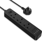 JSVER Extension Lead with 4 USB Ports Desktop Power Strip