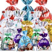 RRP £150 Set of 10 x Haconba 40-Pieces Christmas Foil Bag Mylar Goody Gift Bags, RRP £15 Each