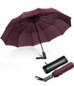 RRP £19.99 Jiguoor 12 Ribs Folding Umbrella Windproof Compact Travel with Leather Case