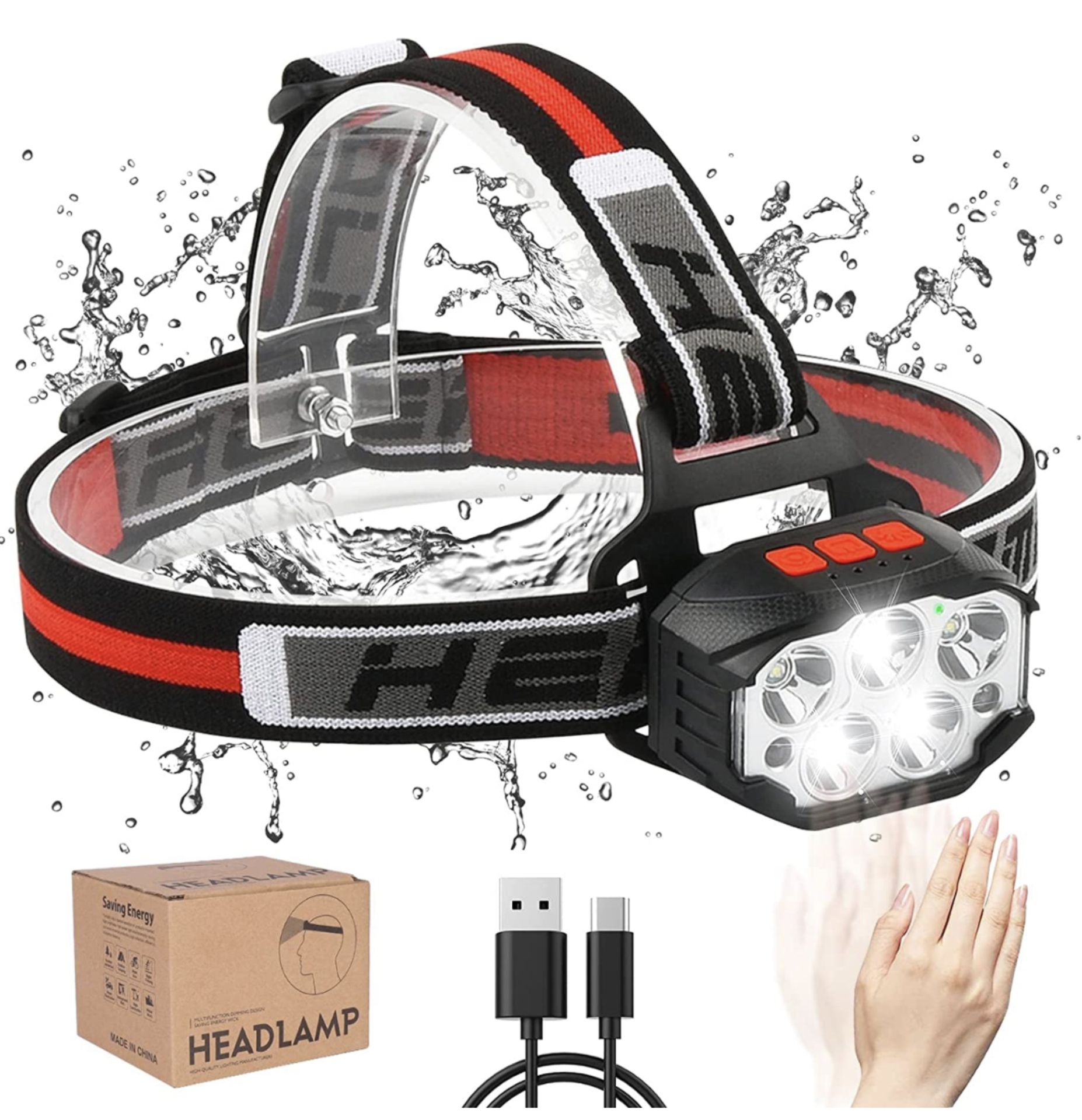 RRP £19.99 Okyuk Head Torch Rechargeable USB Headlamp Super Bright Lamp with Motion Sensor