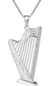 RRP £49.99 FJ Jewellery Harp Necklace Celtic Knot S925 Silver Irish Harp Pendant Necklace
