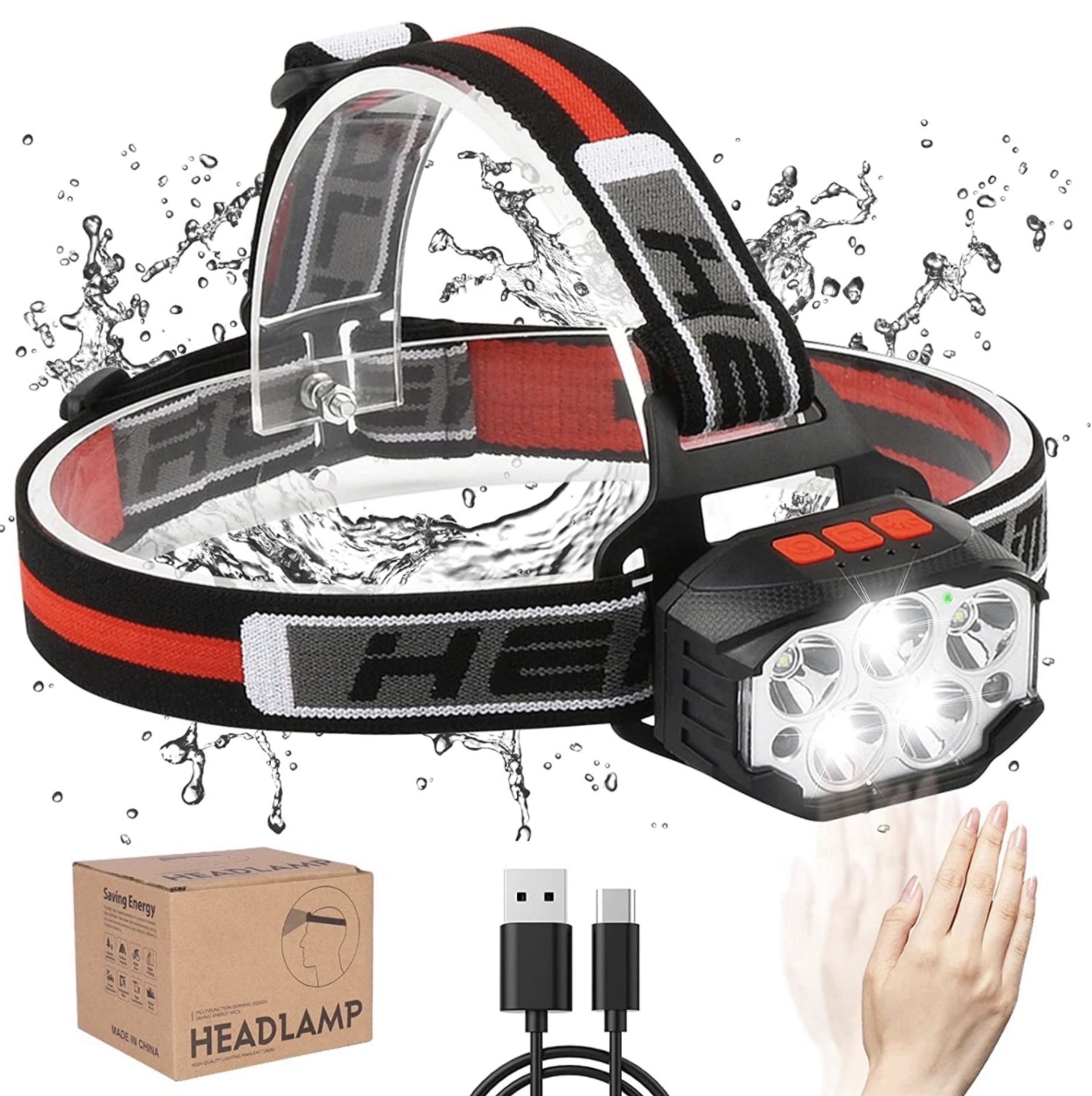 RRP £19.99 Okyuk Head Torch Rechargeable USB Headlamp Super Bright Lamp with Motion Sensor