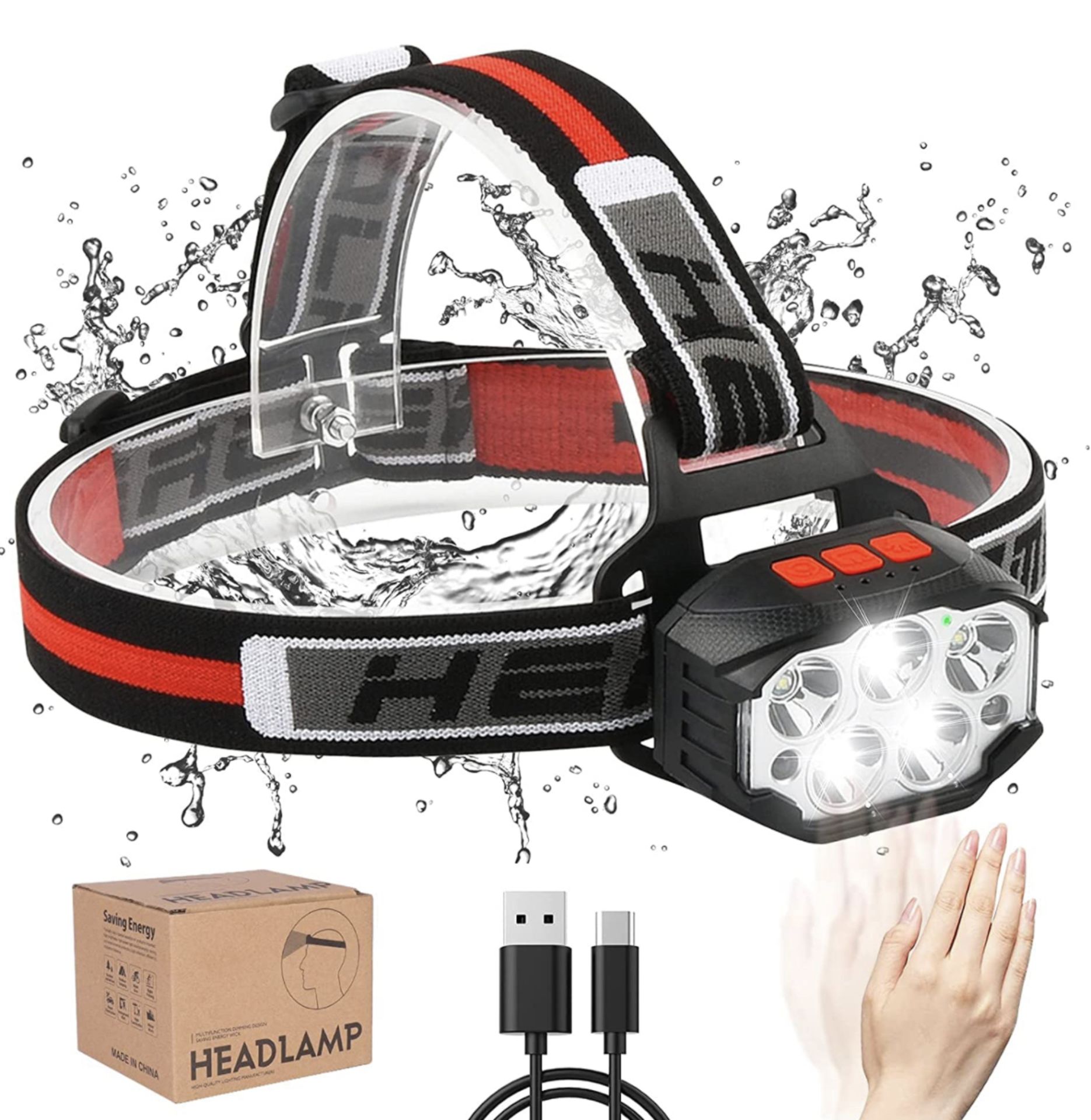 RRP £19.99 Okyuk Head Torch Rechargeable USB Headlamp Super Bright Lamp with Motion Sensor