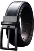 RRP £28 Set of 2 x Maikun Men's Reversible Black/Brown Leather Belt, 32-34"