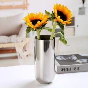 RRP £38 Set of 2 x Hewory Sliver Bouquet Vase Stainless Steel, Metal Cylinder Flowers Vases