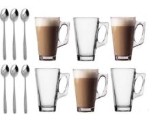 Cappuccino Glasses 6-Pack Latte Glasses with Spoons 240ml Coffee Cups