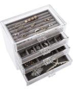 RRP £25.99 Jucoan Acrylic Jewellery Box with 4 Drawers Velvet Jewellery Organiser