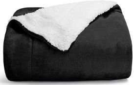 RRP £42.99 WAVVE Sherpa Fleece Blanket King Size Thick and Warm Throw (Black, 230x270cm)